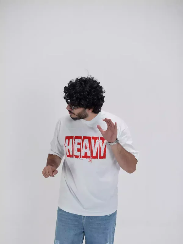 Model wearing a white heavy t-shirt for men - new summer collection