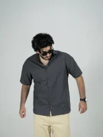 Model wearing a black Linen Shirt for men - new summer collection