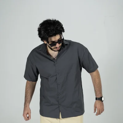 Model wearing a black Linen Shirt for men - new summer collection