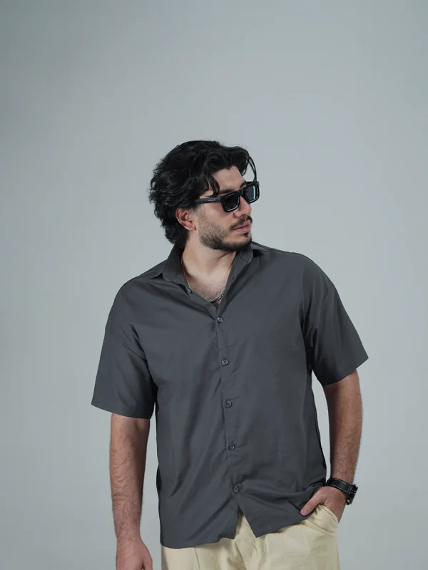 Model wearing a black Linen Shirt for men - new summer collection