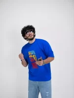 Model wearing a blue awesome t-shirt for men - new summer collection