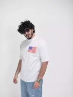 Model wearing a white NEW YORK t-shirt for men - new summer collection