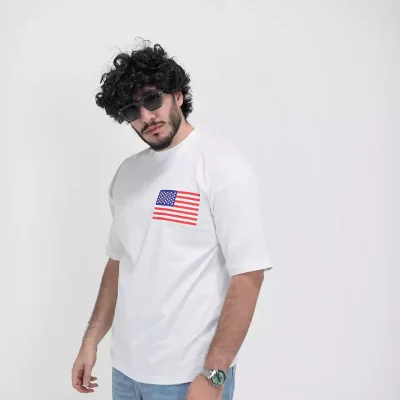 Model wearing a white NEW YORK t-shirt for men - new summer collection